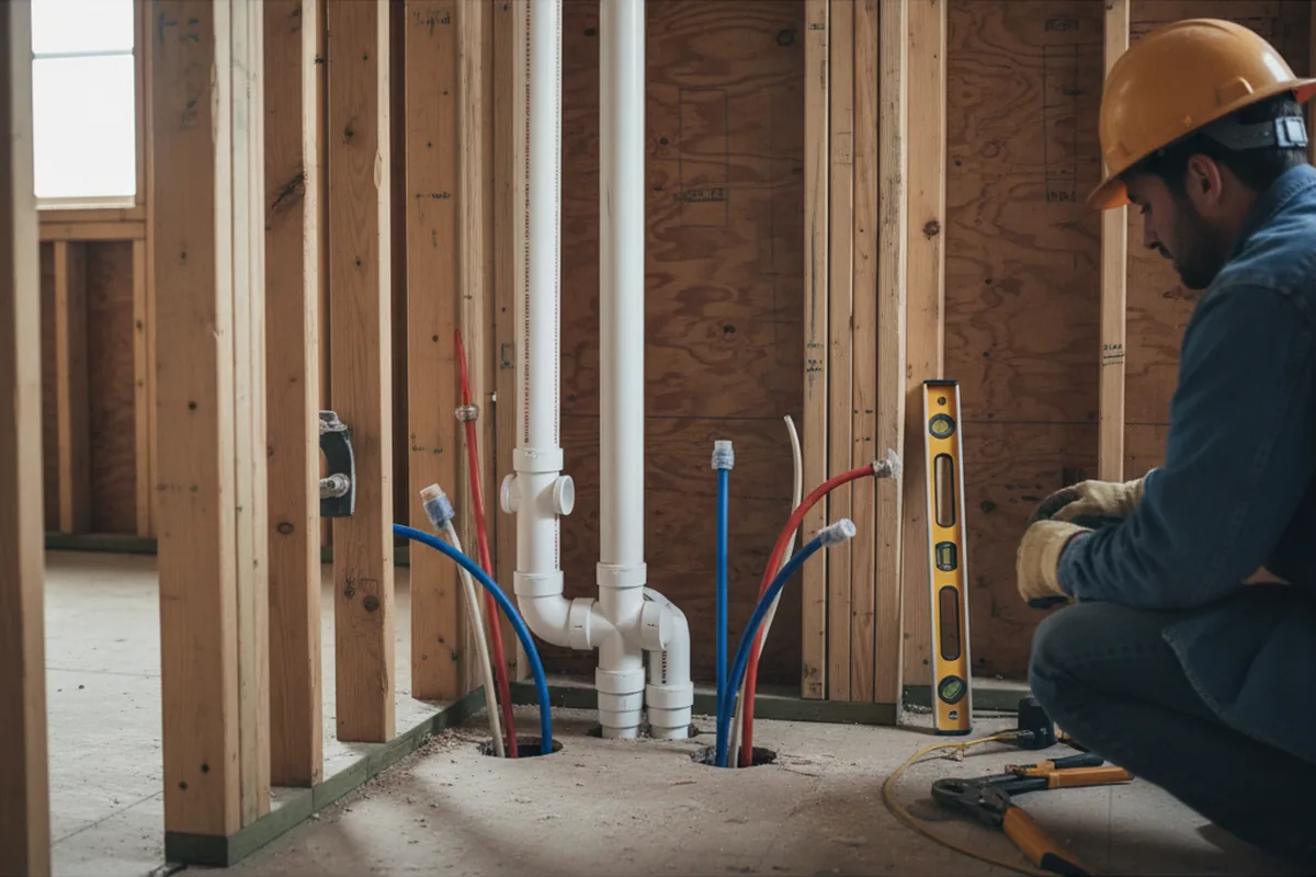 Drain and supply rough-in during Sump Pump Repair in Servia