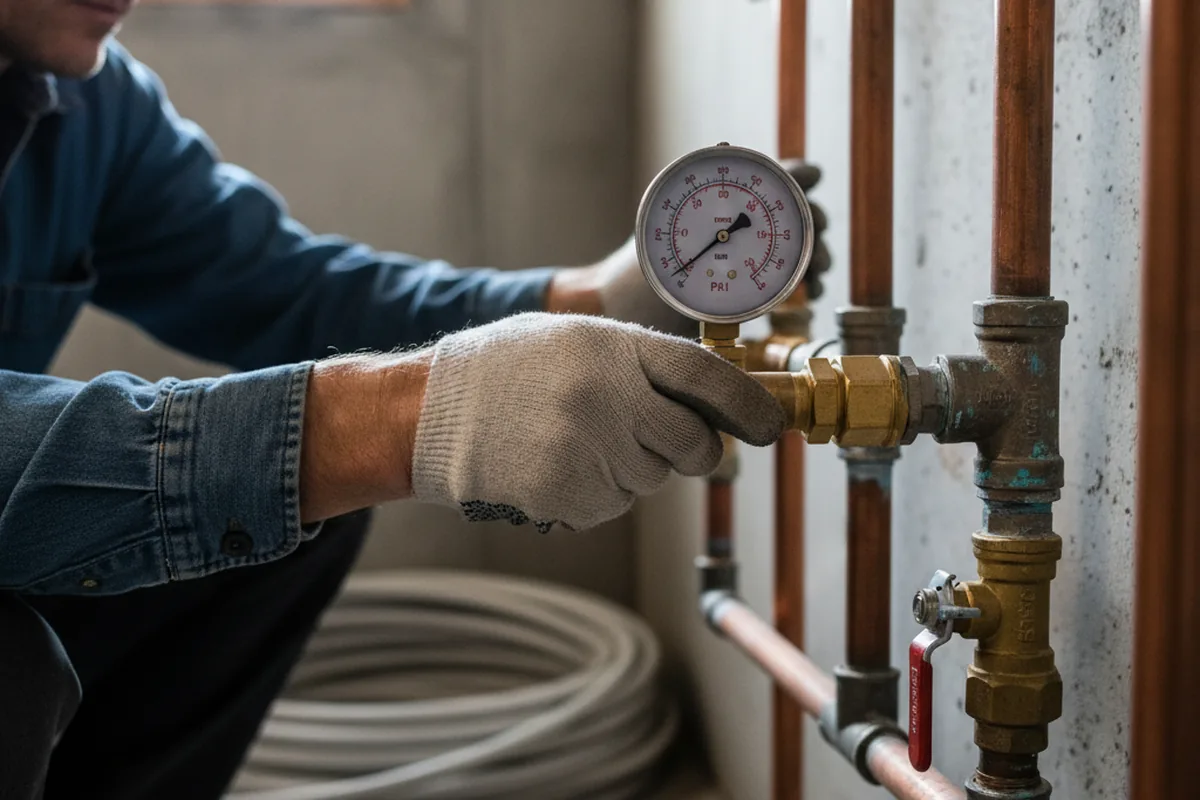 Pressure testing a repaired line during Water Line Repair in Servia